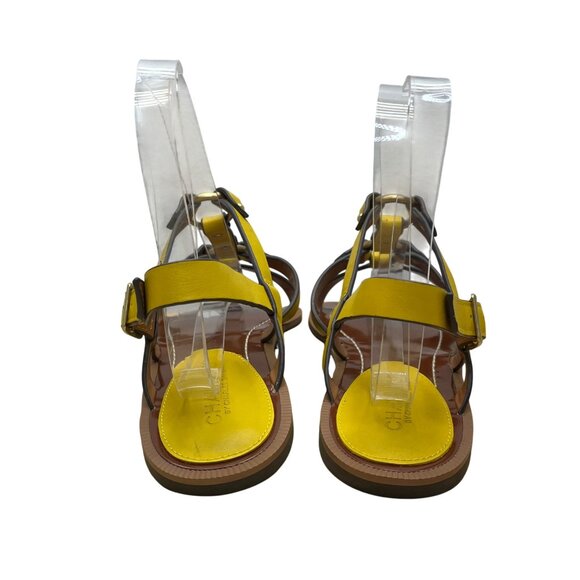 Charles David Yellow/Brown Leather Adjustable Strappy Sandals Sz 10M - New - Picture 5 of 9